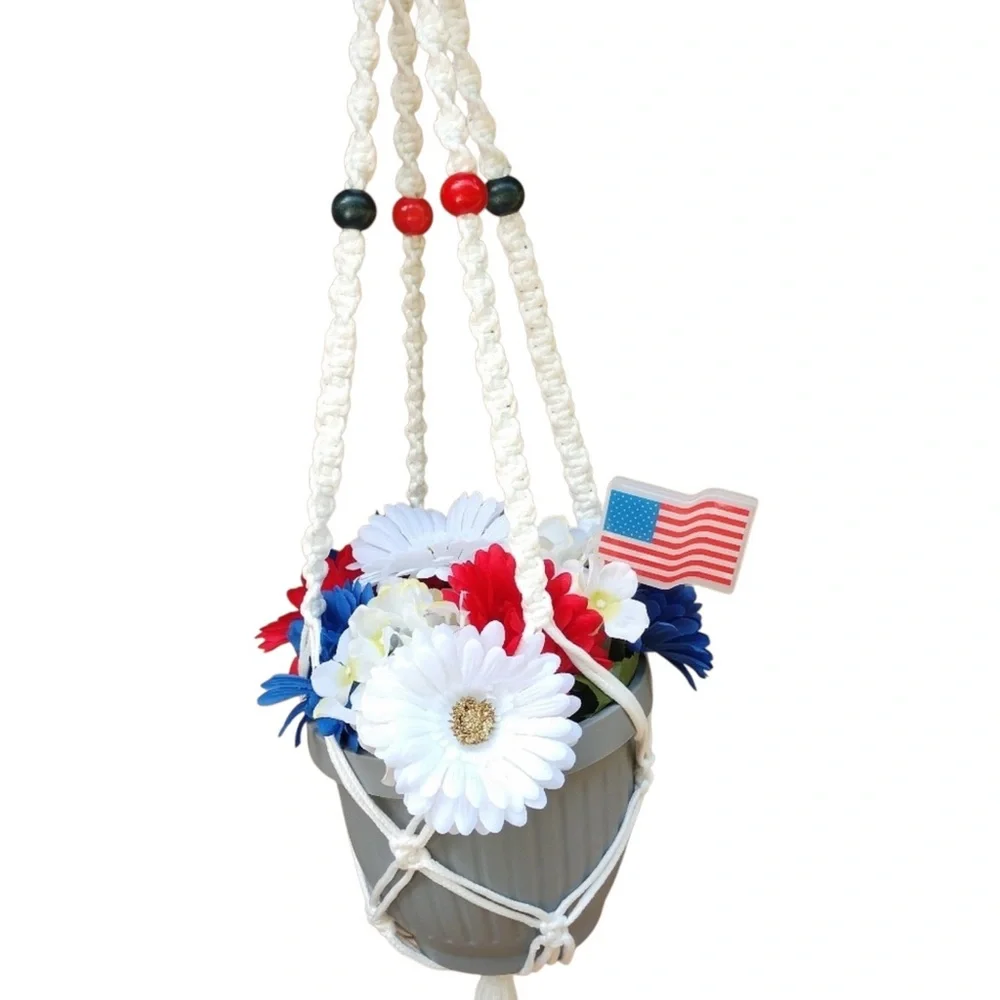 Plant Hanger Patriotic Hand Crafted Botanical Red Blue Terrarium Necessities